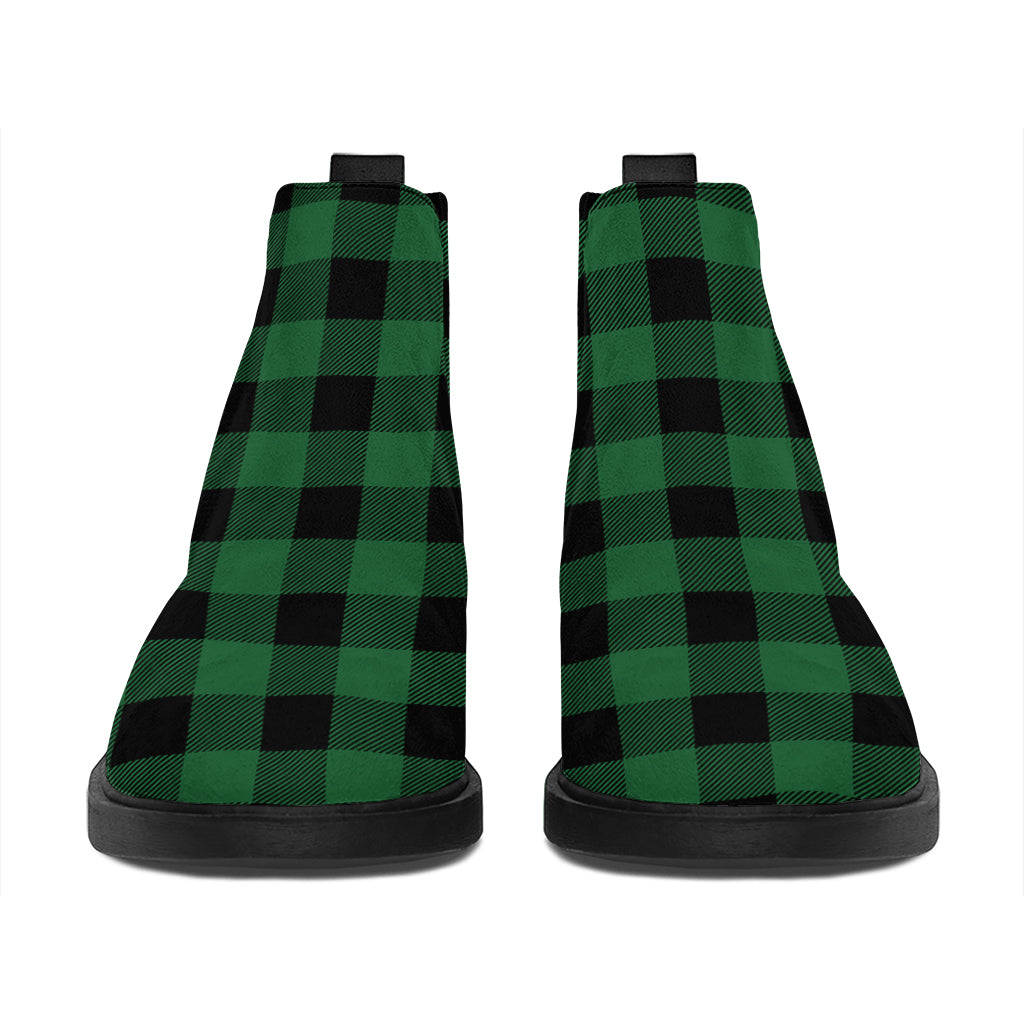 Green And Black Buffalo Check Print Flat Ankle Boots