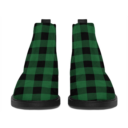 Green And Black Buffalo Check Print Flat Ankle Boots