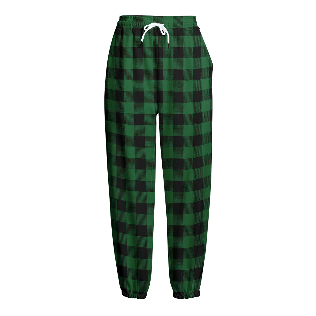 Green And Black Buffalo Check Print Fleece Lined Knit Pants