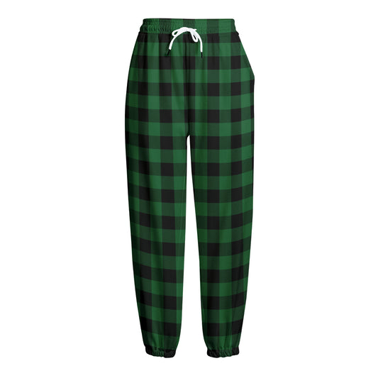 Green And Black Buffalo Check Print Fleece Lined Knit Pants