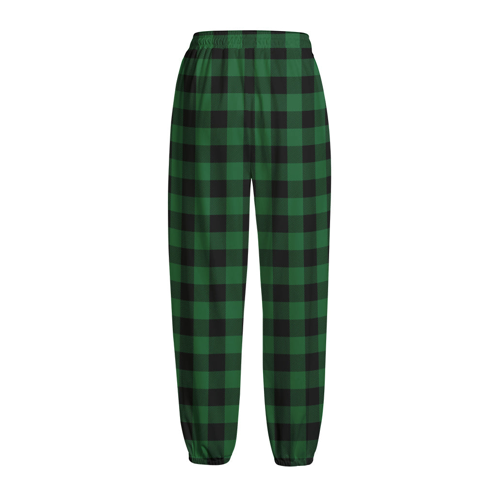 Green And Black Buffalo Check Print Fleece Lined Knit Pants