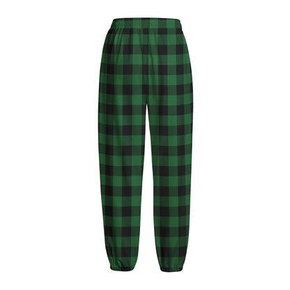 Green And Black Buffalo Check Print Fleece Lined Knit Pants
