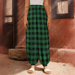 Green And Black Buffalo Check Print Harem Pants