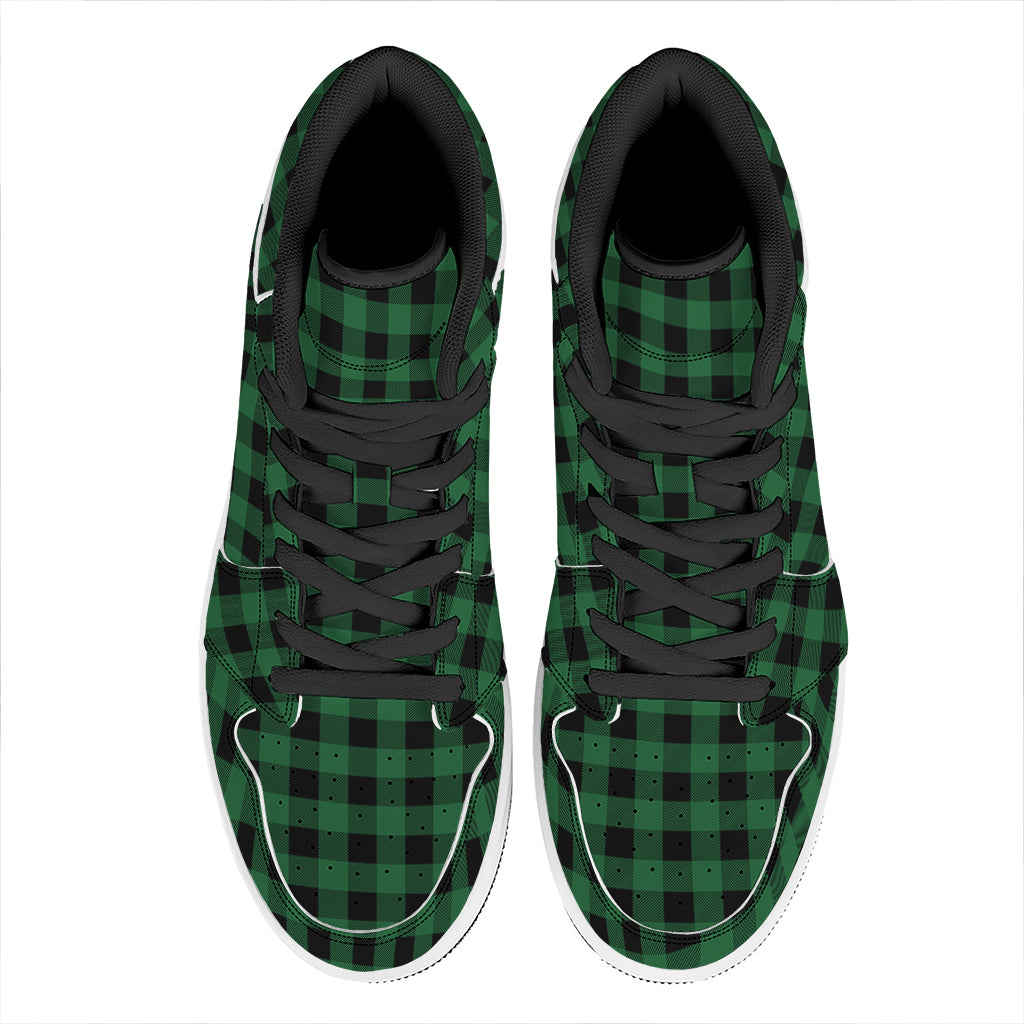 Green And Black Buffalo Check Print High Top Leather Sneakers