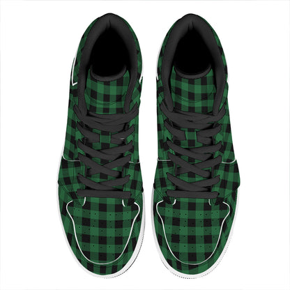 Green And Black Buffalo Check Print High Top Leather Sneakers