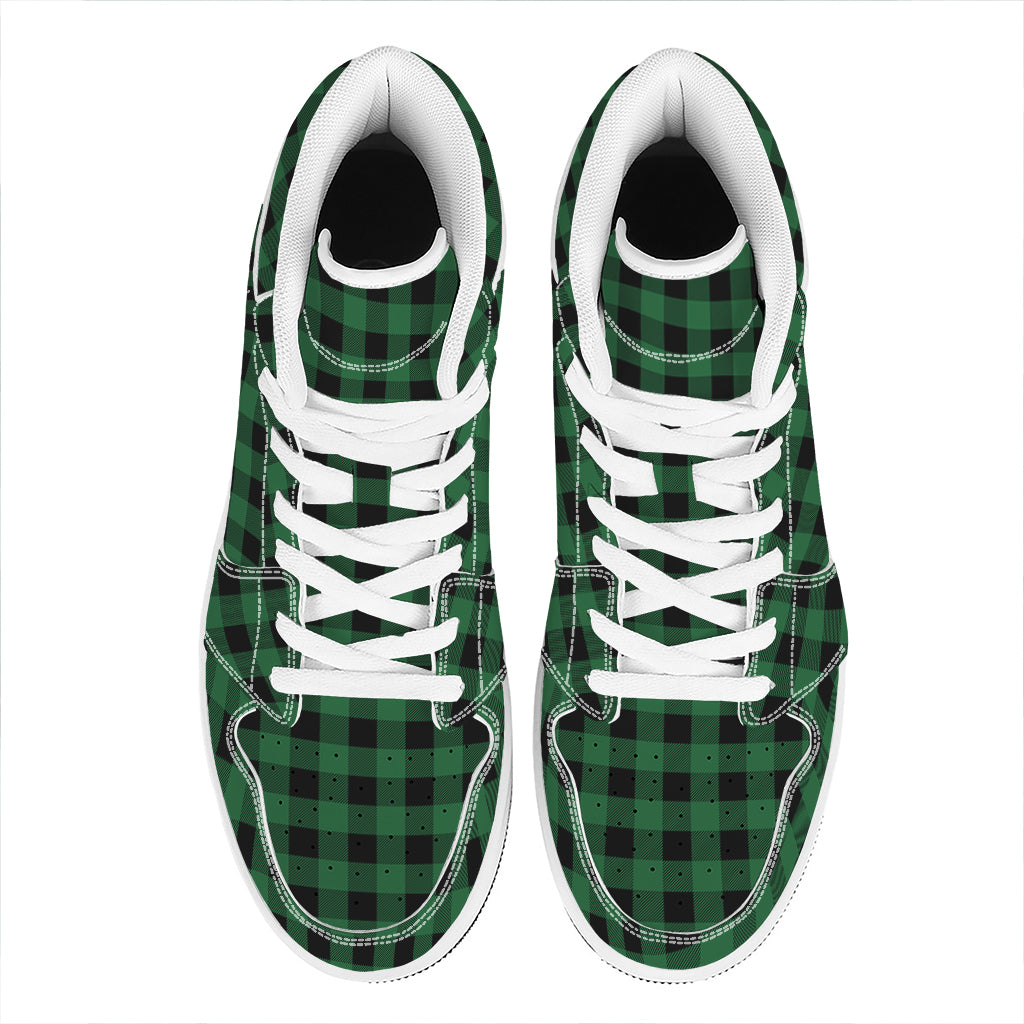 Green And Black Buffalo Check Print High Top Leather Sneakers