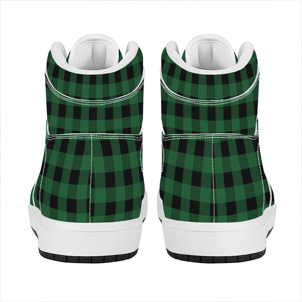 Green And Black Buffalo Check Print High Top Leather Sneakers