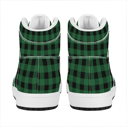 Green And Black Buffalo Check Print High Top Leather Sneakers