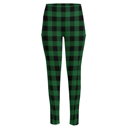 Green And Black Buffalo Check Print High-Waisted Pocket Leggings