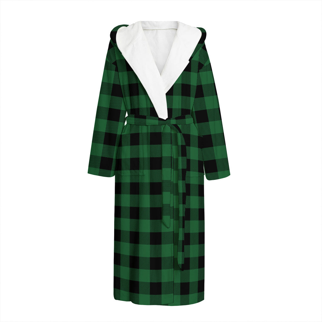Green And Black Buffalo Check Print Hooded Bathrobe