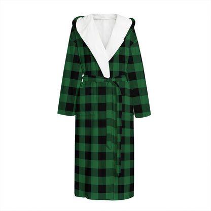 Green And Black Buffalo Check Print Hooded Bathrobe