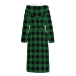 Green And Black Buffalo Check Print Hooded Bathrobe