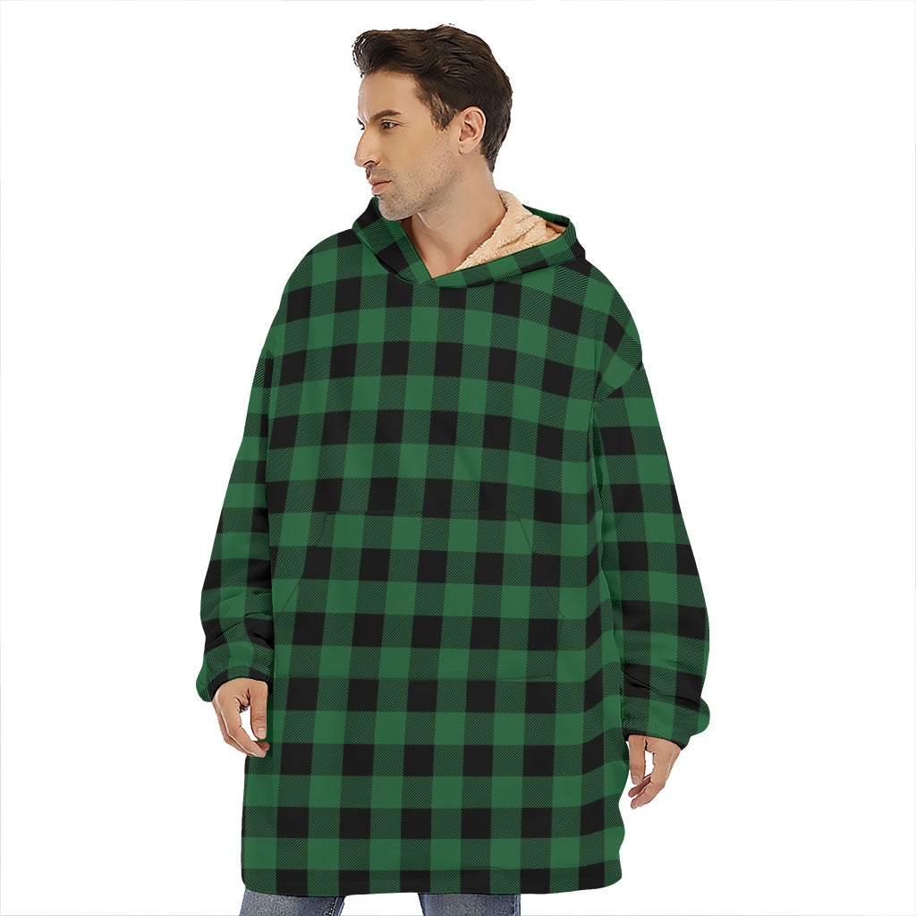 Green And Black Buffalo Check Print Hoodie Blanket