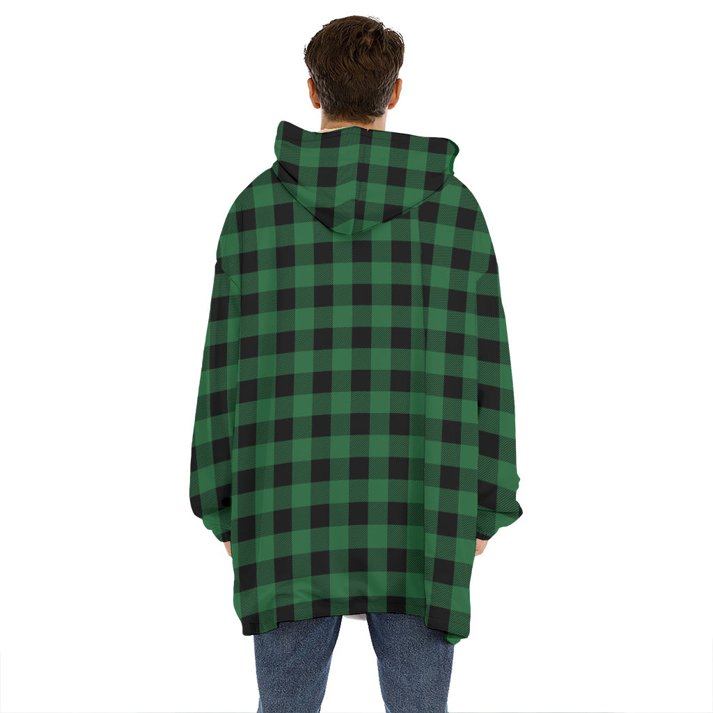 Green And Black Buffalo Check Print Hoodie Blanket