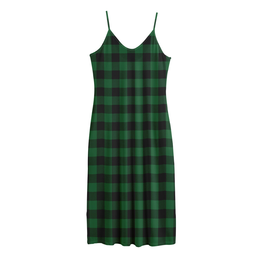 Green And Black Buffalo Check Print Jersey Midi Cami Dress