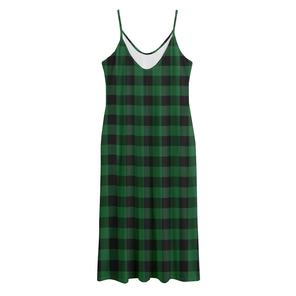 Green And Black Buffalo Check Print Jersey Midi Cami Dress
