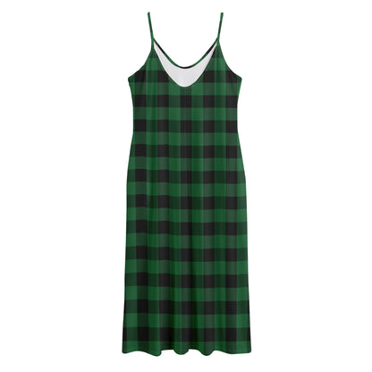 Green And Black Buffalo Check Print Jersey Midi Cami Dress