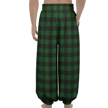 Green And Black Buffalo Check Print Lantern Pants