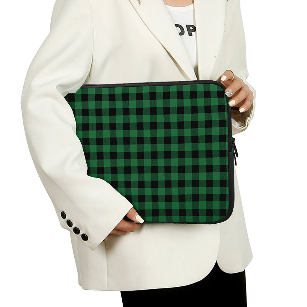 Green And Black Buffalo Check Print Laptop Sleeve