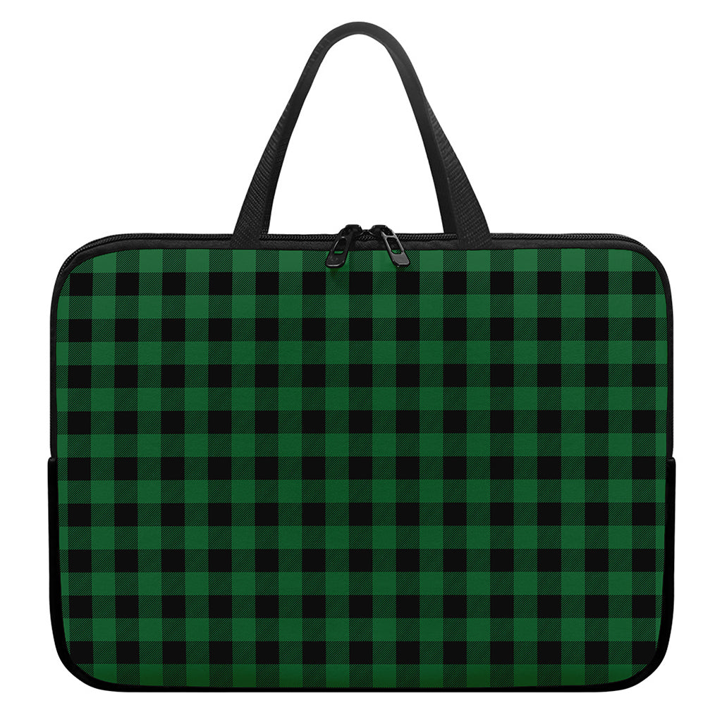 Green And Black Buffalo Check Print Laptop Sleeve With Handle