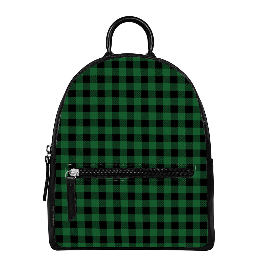 Green And Black Buffalo Check Print Leather Backpack
