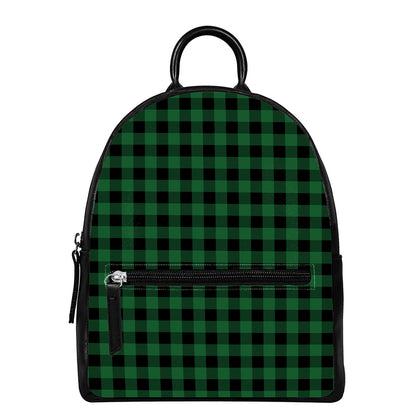 Green And Black Buffalo Check Print Leather Backpack