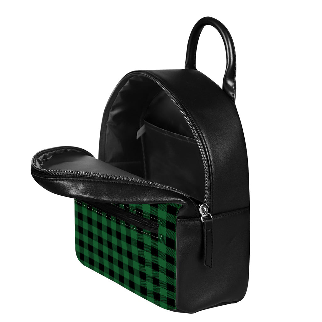 Green And Black Buffalo Check Print Leather Backpack