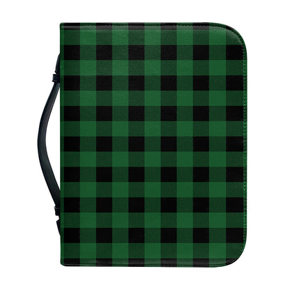 Green And Black Buffalo Check Print Leather Bible Cover