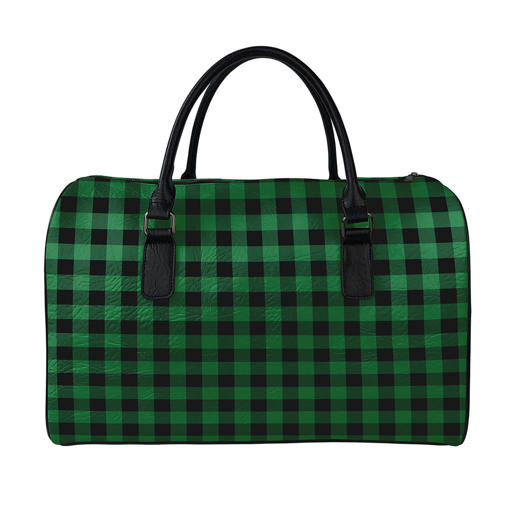 Green And Black Buffalo Check Print Leather Duffle Bag