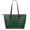 Green And Black Buffalo Check Print Leather Tote Bag