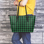 Green And Black Buffalo Check Print Leather Tote Bag