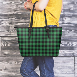 Green And Black Buffalo Check Print Leather Tote Bag