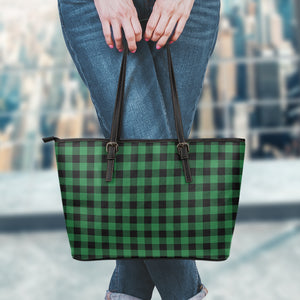 Green And Black Buffalo Check Print Leather Tote Bag