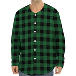Green And Black Buffalo Check Print Long Sleeve Baseball Jersey