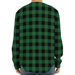 Green And Black Buffalo Check Print Long Sleeve Baseball Jersey