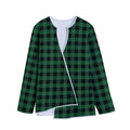 Green And Black Buffalo Check Print Long Sleeve Short Coat