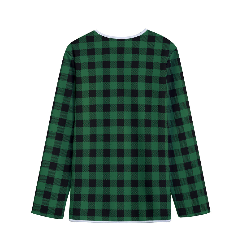 Green And Black Buffalo Check Print Long Sleeve Short Coat