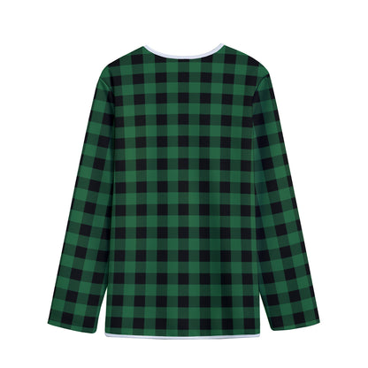 Green And Black Buffalo Check Print Long Sleeve Short Coat