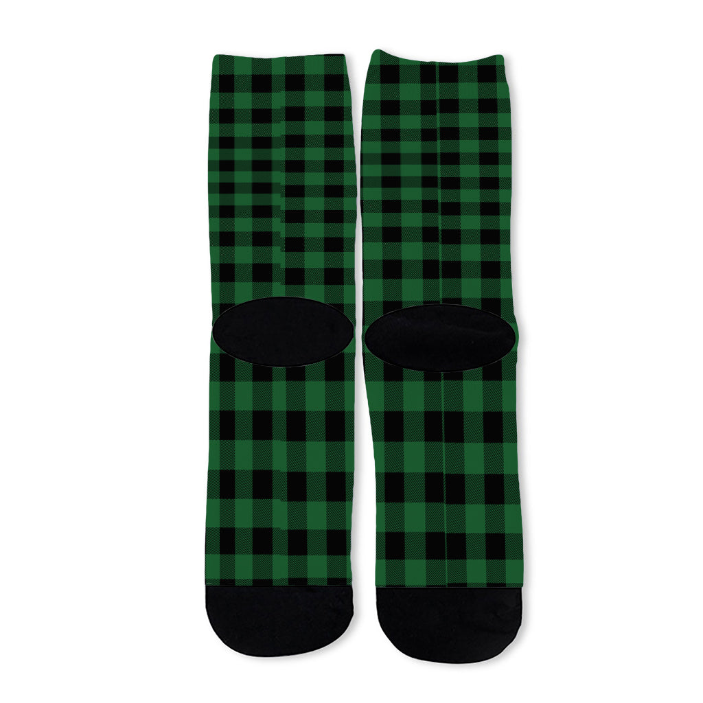 Green And Black Buffalo Check Print Long Socks