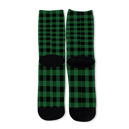 Green And Black Buffalo Check Print Long Socks