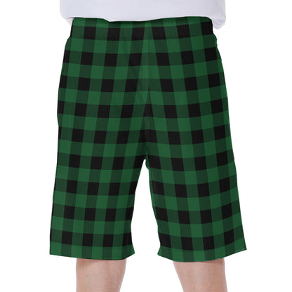 Green And Black Buffalo Check Print Men's Beach Shorts