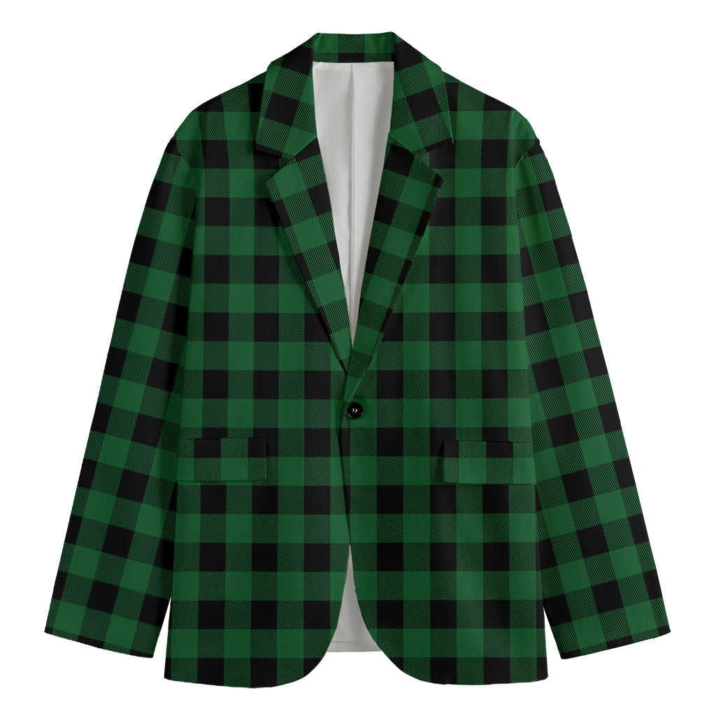 Green And Black Buffalo Check Print Men's Blazer