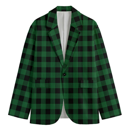 Green And Black Buffalo Check Print Men's Blazer