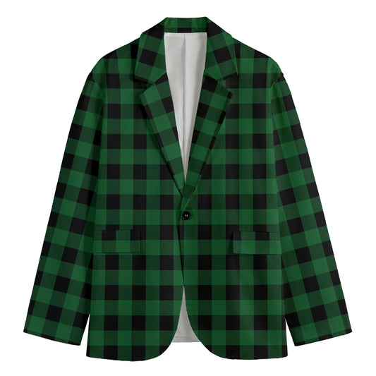 Green And Black Buffalo Check Print Men's Blazer