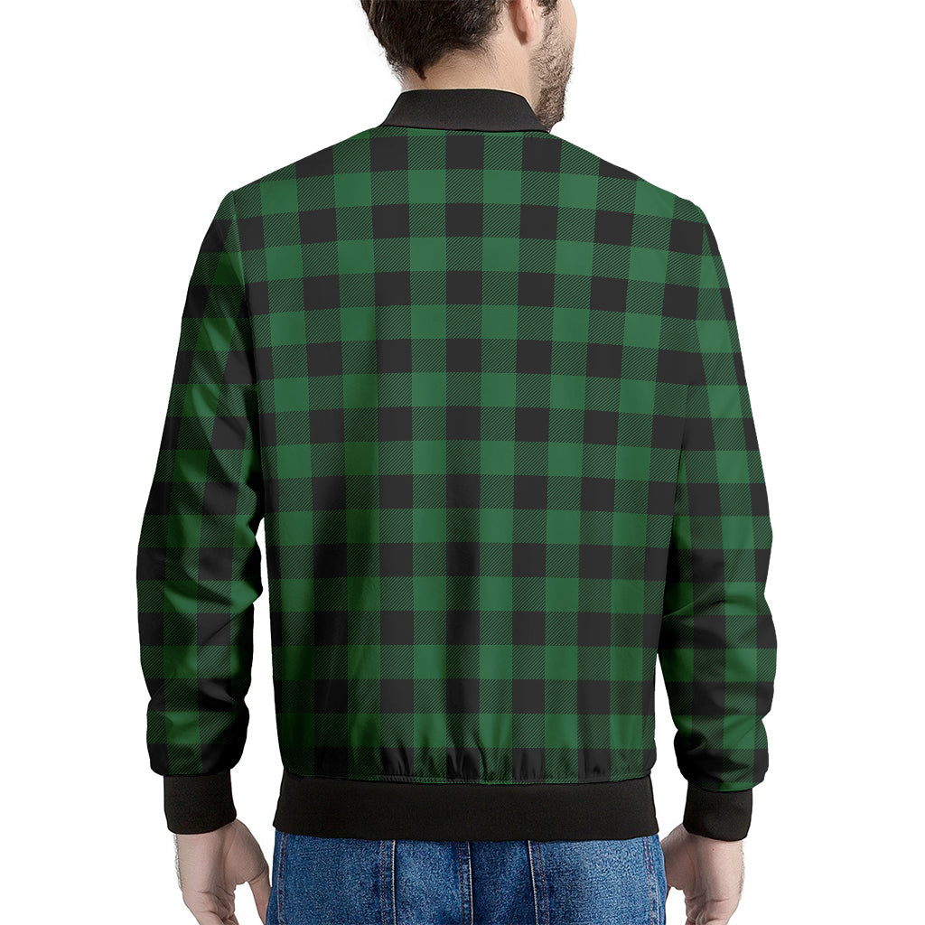 Green And Black Buffalo Check Print Men's Bomber Jacket
