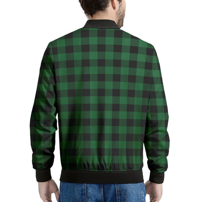 Green And Black Buffalo Check Print Men's Bomber Jacket