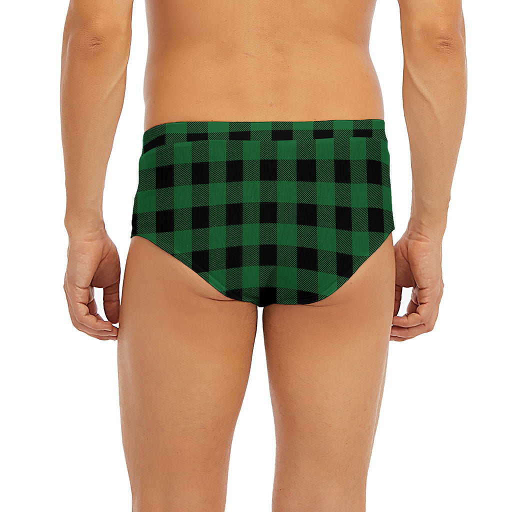 Green And Black Buffalo Check Print Men's Briefs
