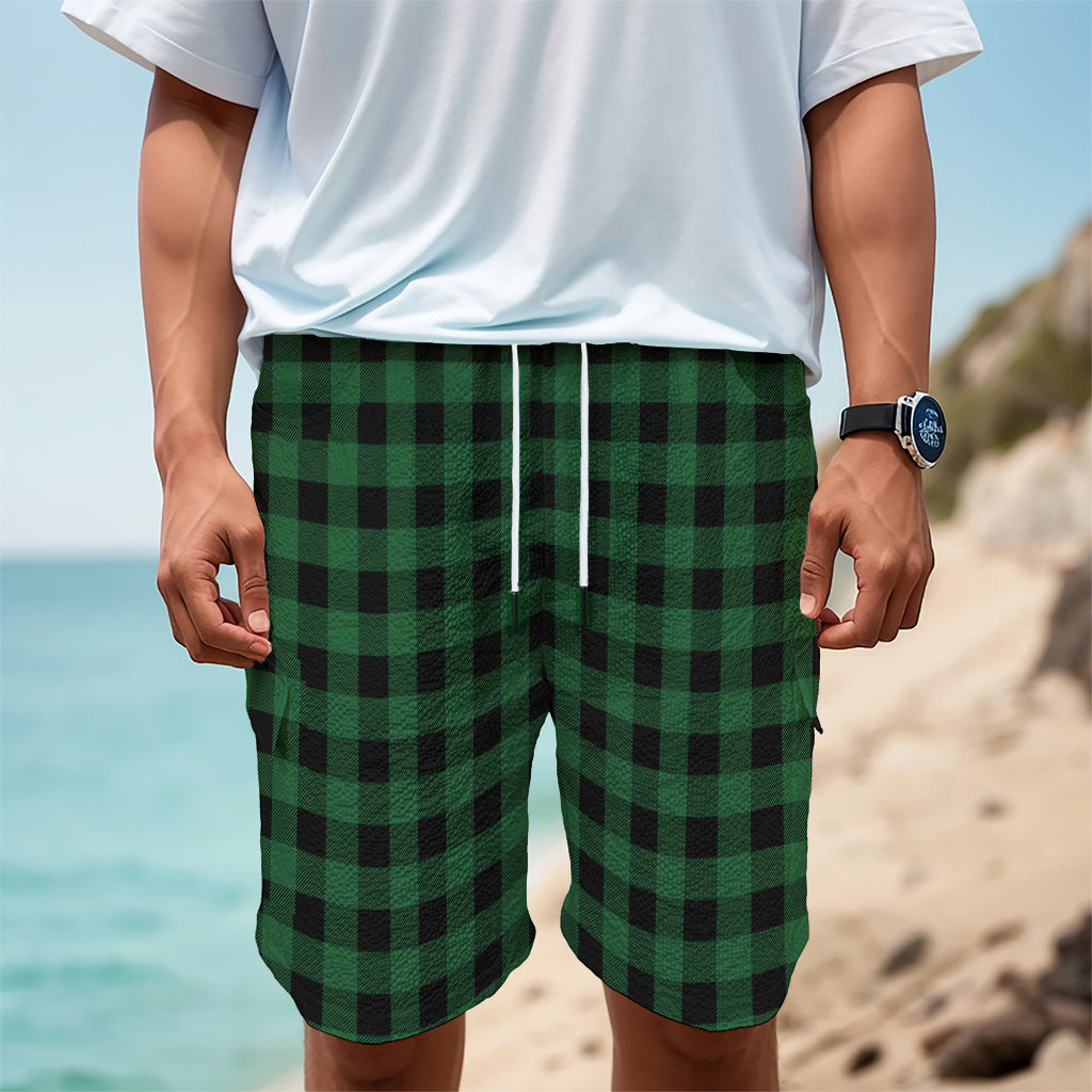 Green And Black Buffalo Check Print Men's Cargo Shorts