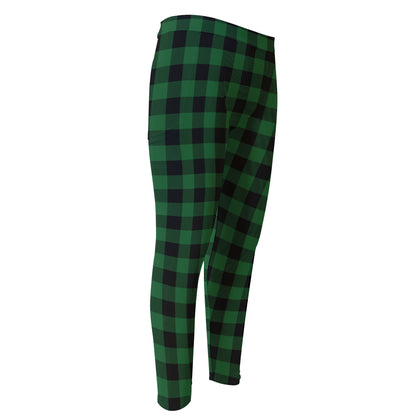 Green And Black Buffalo Check Print Men's Compression Pants