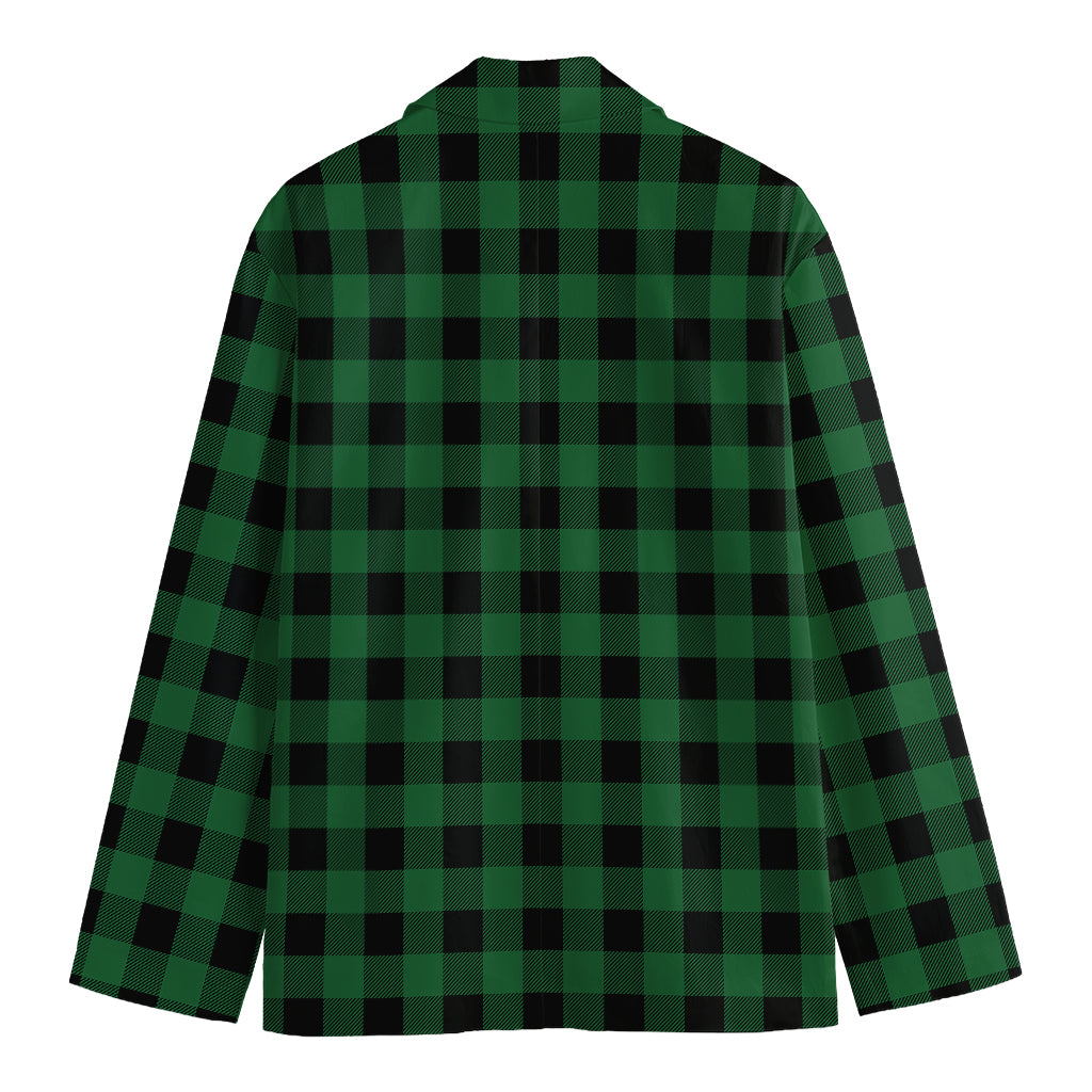 Green And Black Buffalo Check Print Men's Cotton Blazer